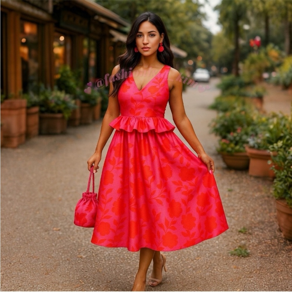 NWT KATE SPADE x TARGET Floral Rose Print Sleeveless Peplum Midi Dress w Pockets